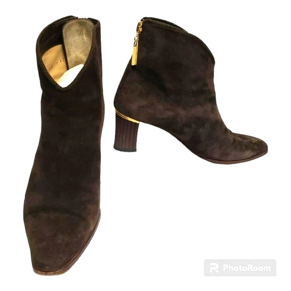Di Sandro Italy suede booties size 7 (37.5) gold trim zipper brown - Picture 6 of 12